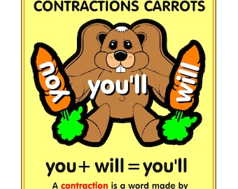 INSTANT DOWNLOAD - Bunny Rabbit's CONTRACTIONS Carrots - Activity Set for Learning Centers  - Perfect for Preschool - kindergarten