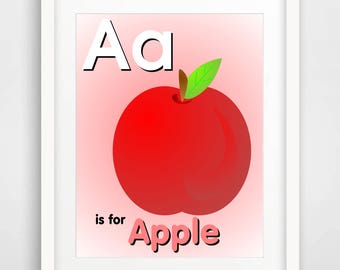 Aa is For Apple, Wall flashcards, Nursery print, Instant Download, Kids room decor, Kids wall art, printable art, kids printable