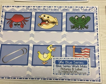The Blue  Series - Picture & Word  Label Work mats Montessori Material for Primary Language