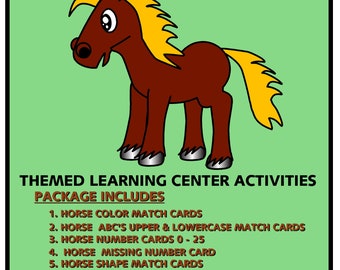 INSTANT DOWNLOAD - Horse - Themed  Activities Package for  Learning Centers  - Perfect for Preschool - Kindergarten - homeschool