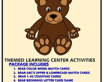 INSTANT DOWNLOAD - Bears - Themed  Activities Package for  Learning Centers  - Perfect for Preschool - Kindergarten - homeschool -