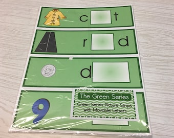 The Green Series - Picture Strips with Movable Letters - Montessori Material for Primary Language