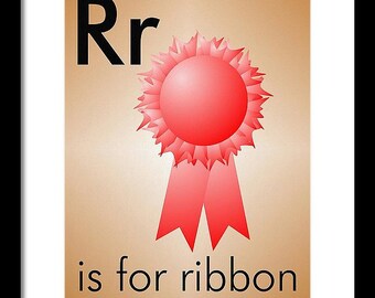 R is for Ribbon, Wall flashcards, Nursery print, Instant Download, Kids room decor, Kids wall art, printable art, kids printable