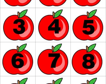 Tarjetas de números de Apple del 0 al 31: Actividad de aprendizaje preescolar (Descarga instantánea)