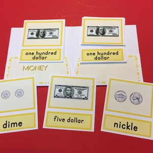 DESCARGA INSTANTÁNEA, Dinero, Juego de cartas y folio de tres partes, Serie previa a la lectura, Materiales Montessori para el idioma principal, Descargar