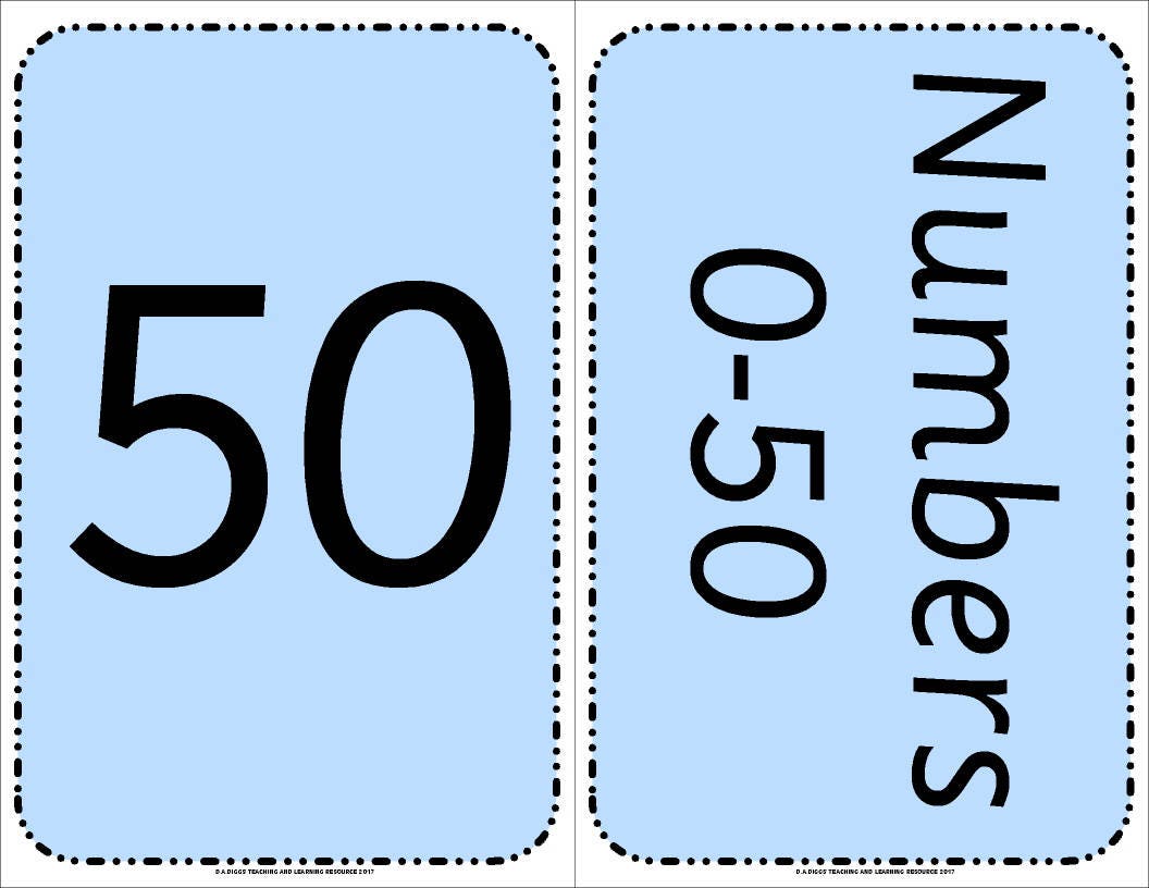 Instant Download Numbers 0 To 50 Flashcards Set Activity Etsy