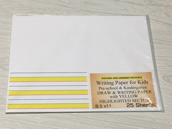 Writing Paper for Kids Draw & Paper With Yellow Highlighted Sectors Writing  11 X 8.5 In, 20 Lb, 25 Sheets 