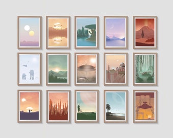 Star Wars Landscape Travel Poster Print -  Tatooine - Hoth - Takodana - Endor - Bespin - Yavin