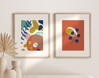 Set of 2 botanical wall art prints, Floral Boho Printable posters, Modern minimalist abstract print