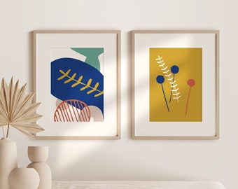 Conjunto de estampados florales estilo boho, arte botánico abstracto moderno (descarga digital)