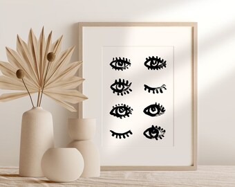 Arte mural imprimible de ojos, póster de descarga instantánea