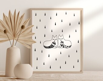 Impresión de pareja de gatos, arte de pared digital de 2 gatos