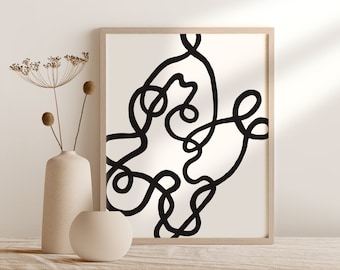 Pincel curvas impresión digital de arte mural, Póster abstracto minimalista imprimible