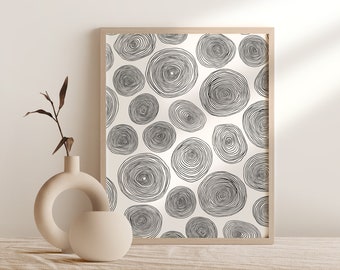 Impresión artística en madera, Ilustración de anillos de madera, Arte mural imprimible