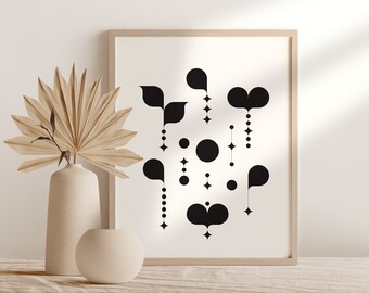 Impresión de arte espacial minimalista abstracto, Arte de pared digital botánico