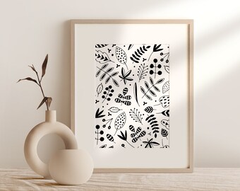 Arte mural de patrón floral, estampado de estilo escandinavo