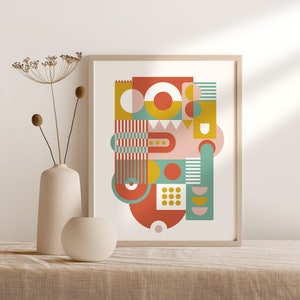 Bauhaus Stil Poster, Geometrisches Retro Design instant download, Mid Century Druckbare Wandkunst in rosa und rosa und terracotta Farben