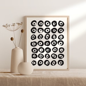 Ink dots and circles digital wall art print, Minimalist abstract printable poster