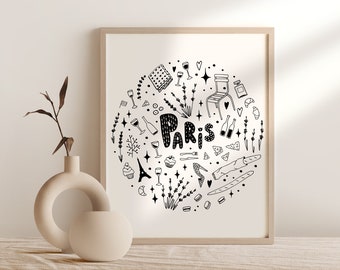 Lámina artística con diseño de París, póster de viaje en blanco y negro (descarga digital)