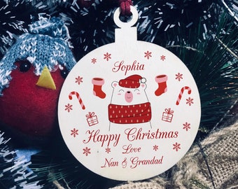 Babys 1st Christmas PERSONALISED Wood Bauble Tree Decor Daughter Gift