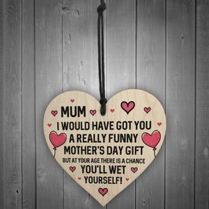 Red Ocean Funny Rude Mothers Day Gifts For Mum Novelty Wooden Heart Mum Gifts For Her image 2