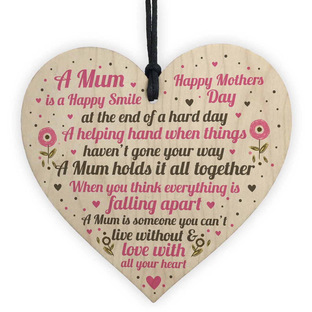 HAPPY Mothers Day Gift for Mum Wooden Heart Gifts for Her Thank You ...