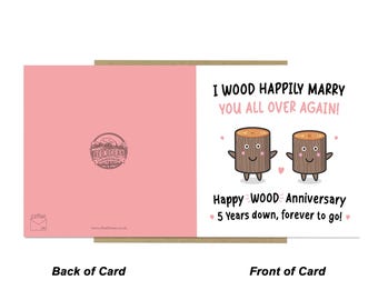 Funny 5th Anniversary Card For Husband Wife, Fifth Anniversary Gift For Her, Wood Anniversary Gift For Him, 5 Year Gift For Boyfriend - UK