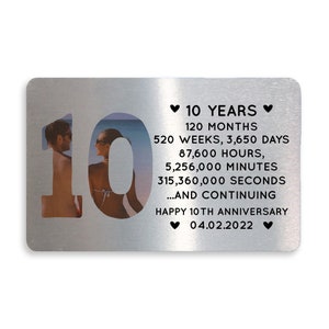 10th Anniversary Gift Personalised Metal Card Perfect Gift For Husband Wife Him Her