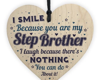 Red Ocean Funny Step Brother Card Birthday Christmas Present Gift Wooden Heart Family Plaque Gift From Sister