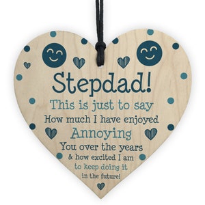 Funny Joke Step Dad Gift For Fathers Day Birthday Wood Heart Humorous Gift For Him