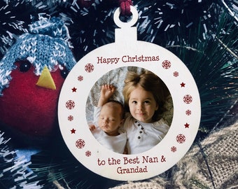 Christmas Gift For Nan And Grandad Personalised Photo Christmas Bauble Thank You
