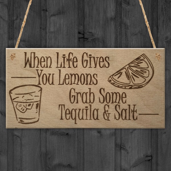 Lemons Tequila Man Cave Funny Home Bar Pub Alcohol Hanging Plaque Friend Gift Sign