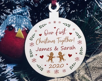 First Christmas Together Wooden Circle Christmas Tree Bauble Decor Couple Gifts Keepsake