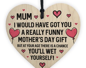 Red Ocean Funny Rude Mothers Day Gifts For Mum Novelty Wooden Heart Mum Gifts For Her