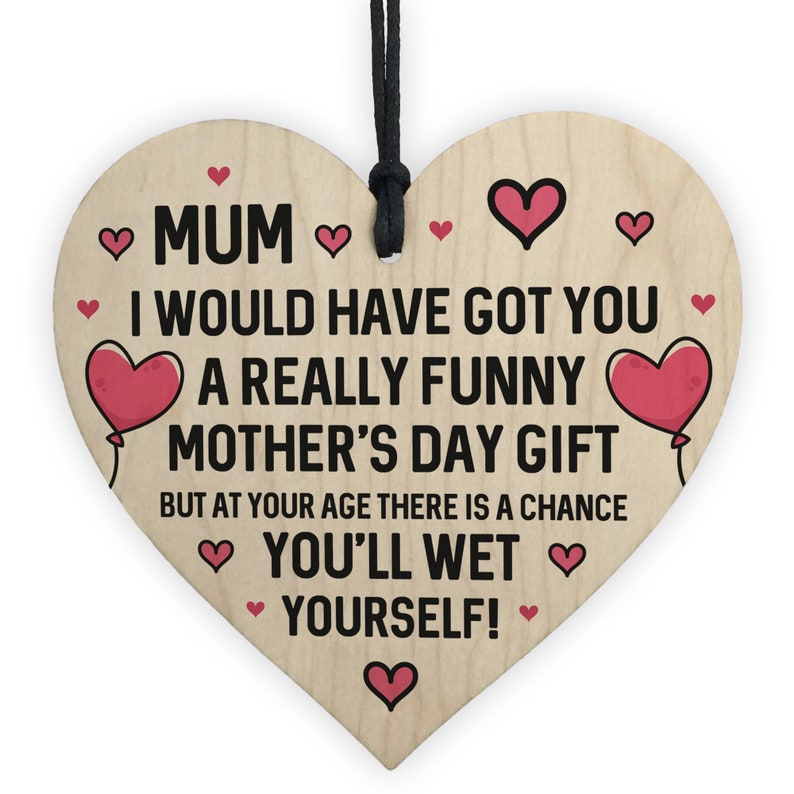 Red Ocean Funny Rude Mothers Day Gifts For Mum Novelty Wooden Heart Mum Gifts For Her image 1