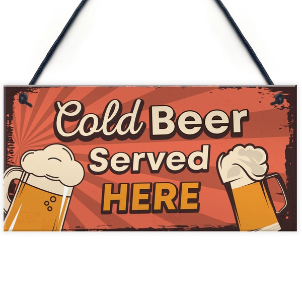 Red Ocean Bar Signs And Plaques Cold Beer Served Here Novelty Bar Sign Man Cave Sign Alcohol Gift