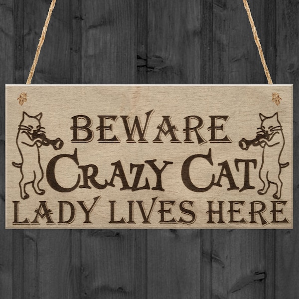 Red Ocean Crazy Cat Lady Kitten Cute Funny Gift Idea Animal Lover Hanging Plaque Home Door Sign