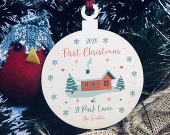 1st Christmas New Home Wood Bauble PERSONALISED Tree Decor Family Gift