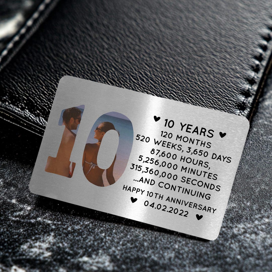 10th Anniversary Gift Personalised Metal Card Perfect Gift for Husband ...