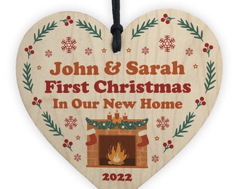 Red Ocean New Home Personalised Bauble First Christmas In Home Wooden Hanging Tree Decoration Heart Bauble Gifts