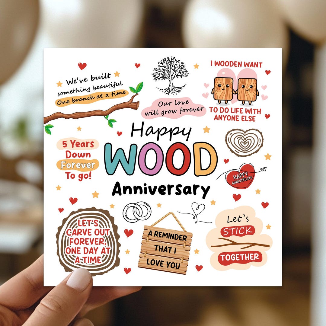 Funny 5th Anniversary Card Wood Anniversary Cards for Husband Wife Card ...