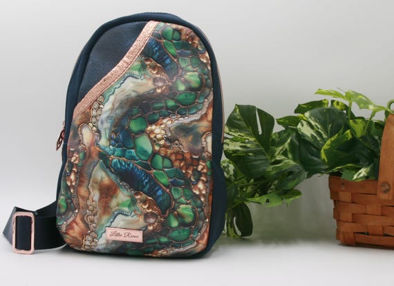 Exotic Skin Vinyl Sling Bag: Handmade Rose Gold Accent Bag