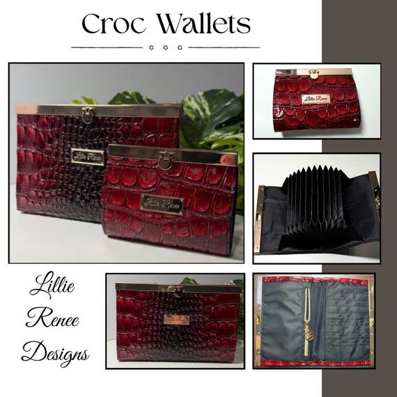 Croc Wallet Collection | Clutch Wallet & Small Accordion  Wallets with Gold Bar Closures