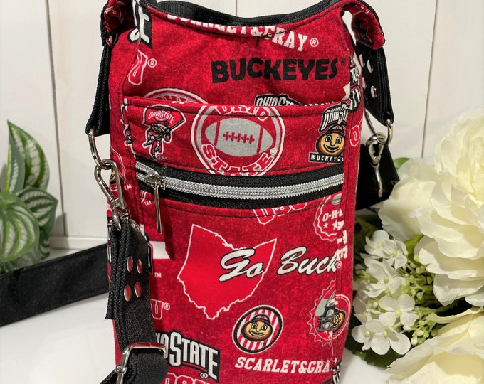 College Teams Water Bottle Carrier Made From Ohio State Licensed Fabric, H2o2go Bag, College