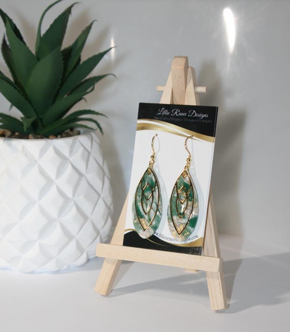 Green Marble Oblong Polymer Clay Earrings