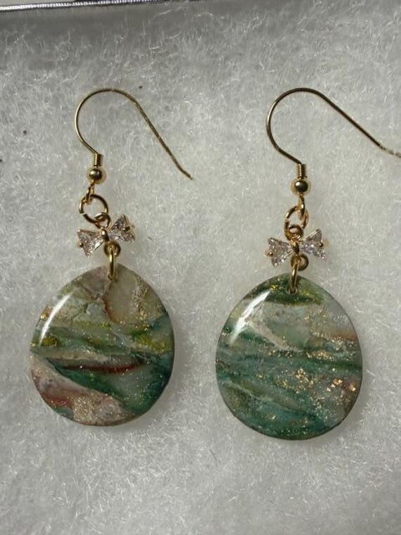 Green Marble Polymer Clay Earrings