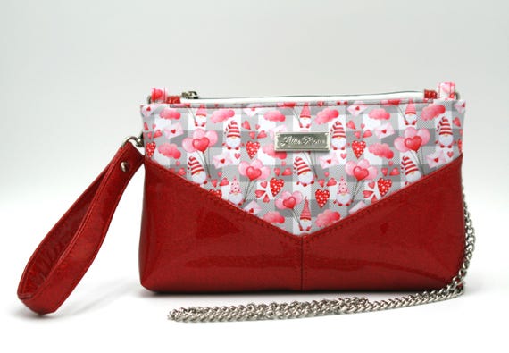 Valentine Gnome Pouch: Red Glitter Vinyl Crossbody Bag