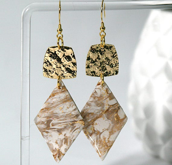 Ivory and Gold Diamond Dangles