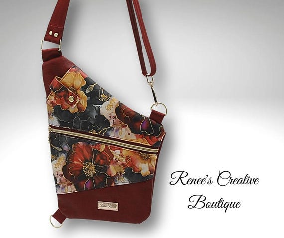 Red Floral Sling Bag: Hands-Free Traveler Pouch