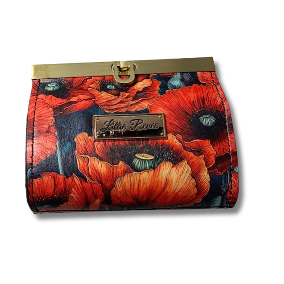 Red Poppies Accordion Wallet – Compact Floral Card Holder, Handmade Wallet for Credit Cards and Cash